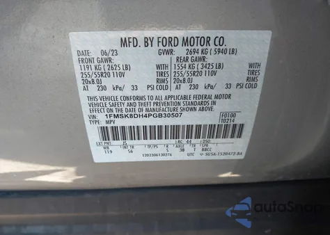 2023 Ford Explorer Xlt z USA, uszkodzony, nr VIN 1FMSK8DH4PGB30507